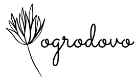 Logo w postaci kwiatka oraz nazwa strony, czyli ogrodovo.